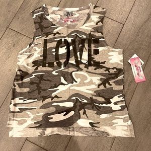 NWT. SO NIKKI Black, Gray & White Camo Sleeveless Tee. Girls Large/14